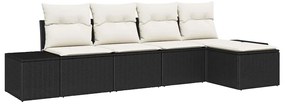 Conjunto de Sofás de Jardim de 5 Peças com Almofadas em Rattan Preto