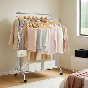 Cabide guarda roupa com rodas de 52,5 x 103,5 x 155 cm prateado