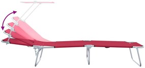 Espreguiçadeiras Dobráveis 2 pcs com Toldo Vermelho Tecido Oxford 600D