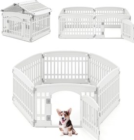 Parque para animais de estimação com 6 painéis e porta com fecho de segurança Ideal para cães pequenos e médios Interior e exterior Branco