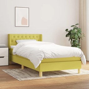 vidaXL Cama com molas/colchão 90x200 cm tecido verde
