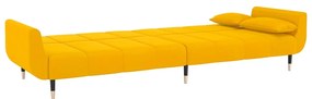Sofá-cama 2 lugares com duas almofadas veludo amarelo