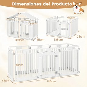 Barreira de plástico para cães com 8 painéis de 80 cm de altura com porta de segurança para cães pequenos e médios, gaiola dobrável branca