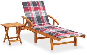 vidaXL Espreguiçadeira de jardim com mesa e almofadão acácia maciça