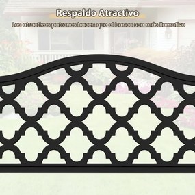 Banco de jardim em metal 54 x 128 x 89 cm com ripas para 2-3 pessoas com braços curvos Assento para varanda Piscina Preto
