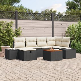 Conjunto de sofá de jardim de 7 peças com almofadas em rattan preto
