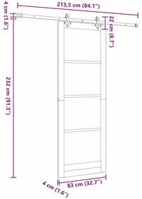 Porta Deslizante com Conjunto de Hardware "ORKDAL" Madeira Sólida de P