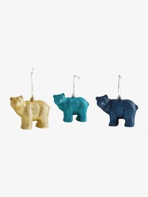 Oferta do IVA - Lote de 3 decorações de natal, Ursos com purpurinas verde escuro liso com motivo