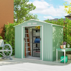 Abrigo de Jardim 213x130x185cm Abrigo de Jardim Metálico de Exterior com 2 Portas Deslizantes e 4 Janelas Verde Claro