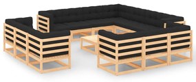 14 pcs conj. lounge jardim c/ almofadões antracite pinho maciço
