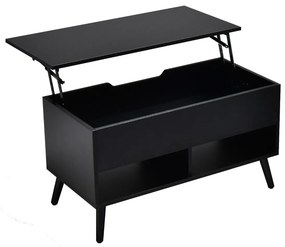 Mesa de centro com tampo elevável 80 x 40 x 46 cm, compartimento oculto e 2 prateleiras para sala de estar Preta