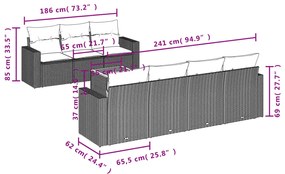 8 pcs conjunto de sofás p/ jardim com almofadões vime PE bege