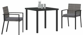 Conjunto de Jantar Jardim 3 Peças Cinza Rattan Sintético