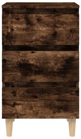 Mesa cabeceira pernas de madeira 40x35x69 cm carvalho fumado