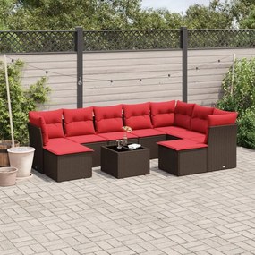 vidaXL 10 pcs conj. sofás jardim com almofadões vime PE castanho