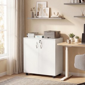 Armário de escritório metal de 2 níveis 80 x 40 x 80 cm, móvel de arrumação para escritório com 2 portas, fechaduras e chaves, branco