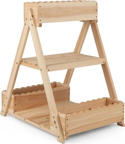 Floreira Elevada 66 x 58 x 60 cm em Madeira de Abeto com 3 Vasos, 2 Estantes e Sistema de Drenagem para Flores, Frutas e Jardim Natural