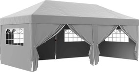 Outsunny Tenda de Jardim Exterior Tenda Dobrável 3x6 m com 6 Painéis Laterais Saco de Transporte Incluído Cinza | Aosom Portugal
