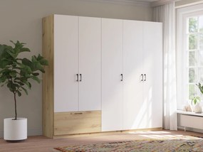 Roupeiro Bristol 211, Carvalho Artisan, Branco, 210x225x54cm, 143.2 kg, Portas para roupeiro: Com dobradiças, Número de prateleiras: 4, Número de prateleiras: 4
