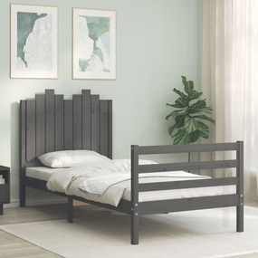 3194168 vidaXL Estrutura de cama com cabeceira 90x200 cm madeira maciça cinza