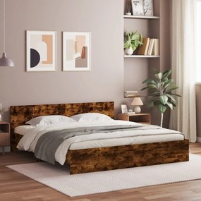 vidaXL Estrutura de cama com cabeceira 160x200 cm carvalho fumado