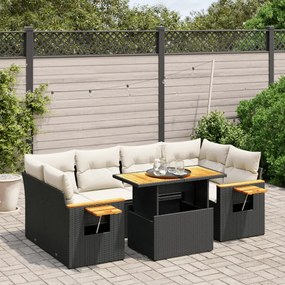 vidaXL 7 pcs conjunto de sofás p/ jardim c/ almofadões vime PE preto