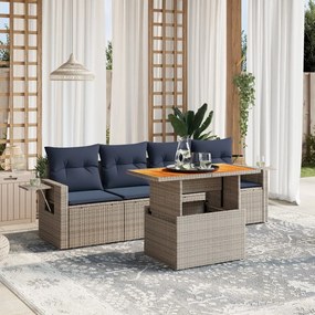 vidaXL 5 pcs conjunto sofás p/ jardim c/ almofadões vime PE cinzento