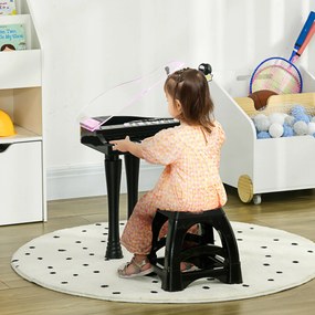 Piano Eletrónico para Crianças com 32 Teclas Microfone banco Luzes 22 Músicas 4 Tons e Volume Ajustável 37x30,5x60,4 cm Preto