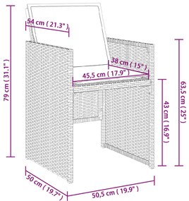 9 pcs conjunto de jantar p/ jardim com almofadões vime PE bege