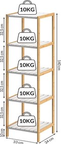 Estante de banheiro em bambu 140 x 33 x 34 cm Castanho + Branco