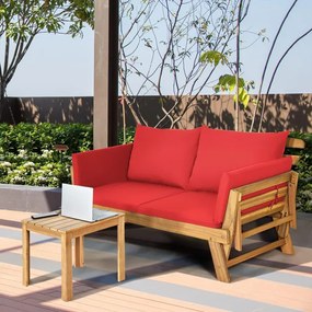 Sofá-cama de jardim convertível em madeira de acácia com braços ajustáveis Almofadas 2 lugares Exterior 198 x 75 x 75 cm Vermelho