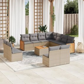 12 pcs conjunto de sofás p/ jardim com almofadões vime PE bege