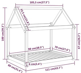 Cama para cães 111x80x100 cm madeira de pinho maciça branco