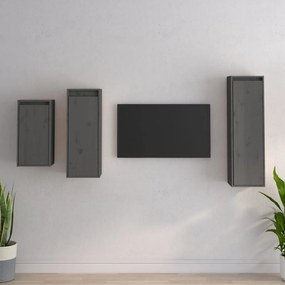 Móveis de TV 3 pcs madeira de pinho maciça cinzento