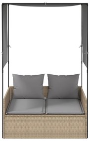 Espreguiçadeira dupla com teto e cortinas vime PE bege
