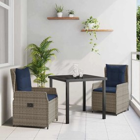vidaXL Conjunto de Jantar para Jardim 3 pcs Cinzeto Rattan Sintético