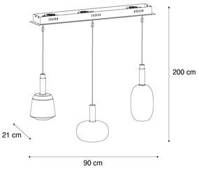 Candeeiro suspenso preto com vidro multicolorido Incl. LED 3-luzes Easylift - Irides Moderno