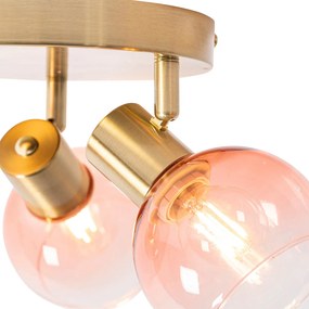 LED Candeeiro de teto inteligente dourado com vidro cor-de-rosa incl. 3 Wifi P45 - Vidro Art Deco