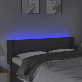 Cabeceira cama c/ luzes LED tecido 147x16x78/88cm cinza-escuro