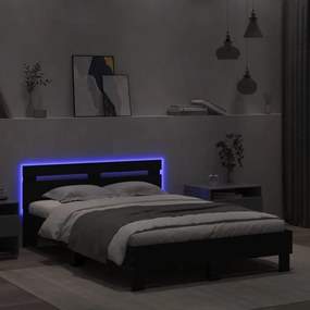 Estrutura de cama com cabeceira e luzes LED 120x200 cm preto