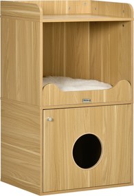 Casa de higiene para gatos com 3 níveis, compartimento fechado por uma porta,1 almofada, 60 x 45 x 103 cm