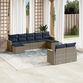 vidaXL 9 pcs conjunto sofás p/ jardim c/ almofadões vime PE cinzento