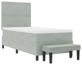 Cama Box Spring com Colchão &amp; Banco Cinzento-Claro 90x190 cm Veludo