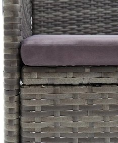 3 pcs conjunto de jantar p/ jardim c/ almofadões vime PE cinza
