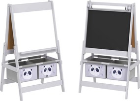 AIYAPLAY Cavalete Infantil 3 em 1 com Quadro Duplo Rolo de Papel e 2 Cestos 54x46,5x93 cm Cinza | Aosom Portugal