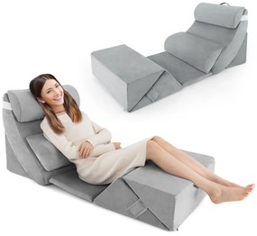 Almofada de leitura para cama e sofá com capa lavável, almofada de veias para elevação de pernas, cinza