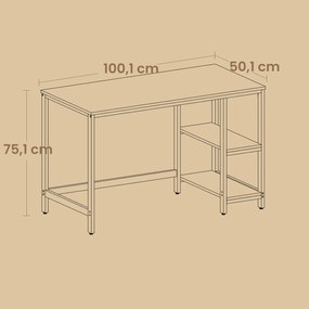 Secretária mesa para computador 50,1 x 100,1 x 76,1 cm, mesa de escritório cinza-preto