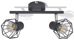 Candeeiro estilo industrial com 2 lâmpadas de filamento LED preto