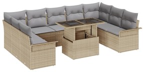 Conjunto de Sofá de Jardim vidaXL com 10 Peças e Almofadas em Bege Rat
