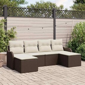 vidaXL Conjunto de Sofá de Jardim com 6 Peças e Almofadas, Rattan e Poliéster Castanho.